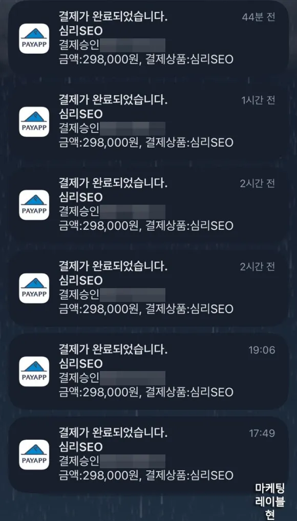 실제 결제·입금 기록 화면