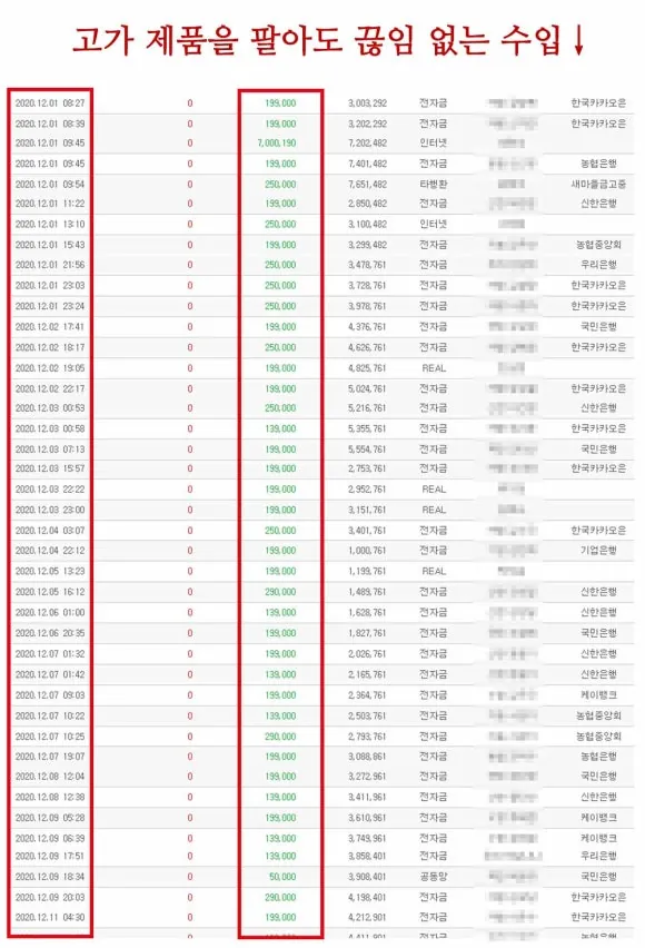 2020년 12월 입금 내역